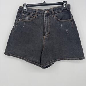 WEWOREWHAT High Waisted Black Denim Shorts Distressed Raw Hem Size 26